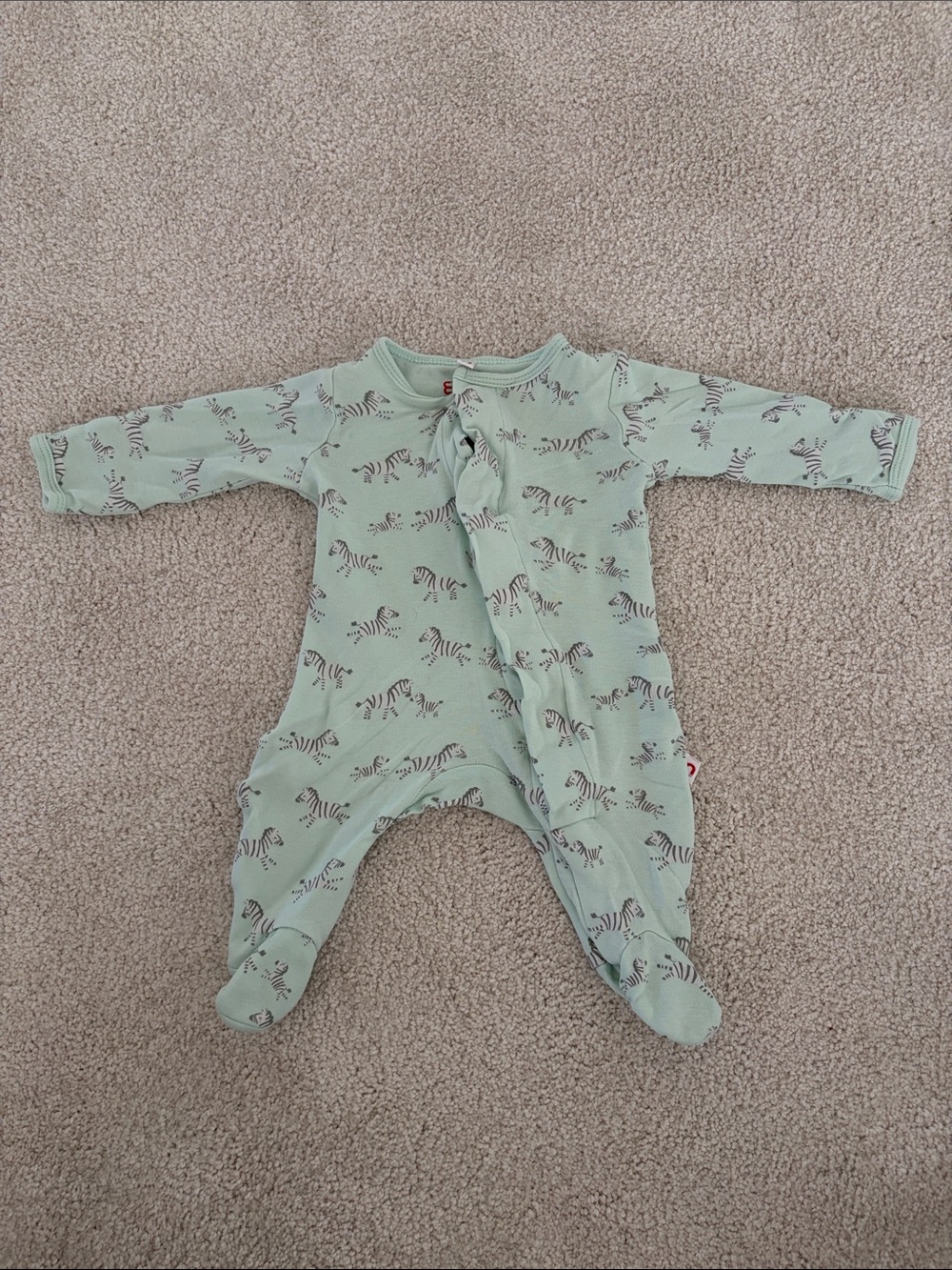 Magnetic Me Mint Green Baby One-Piece Footed Sleeper with Zebra Print